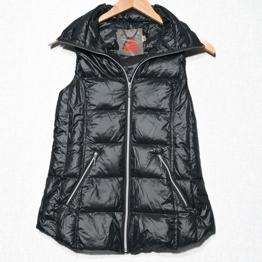 My Anorak Full Zip Down Puffer Vest Womens‎ XS Black Duck Down Quilted Packable